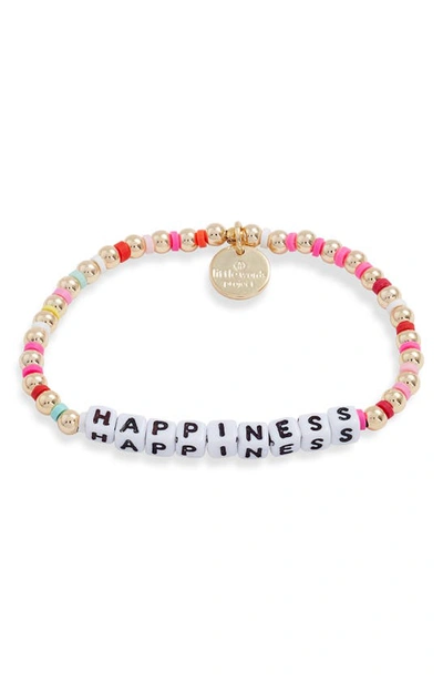 Shop Little Words Project Happiness Beaded Stretch Bracelet In Pink Multi