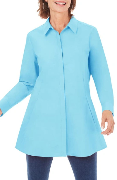 Shop Foxcroft Cici Non-iron Tunic Blouse In Tropic Blue