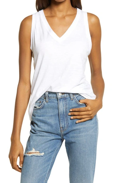 Shop Madewell Whisper Shout Cotton V-neck Tank In Optic White