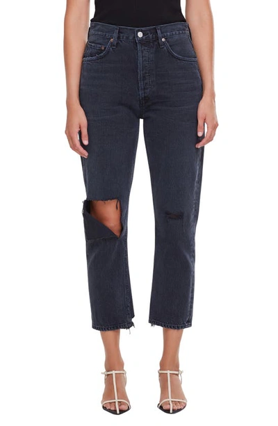 Shop Agolde Riley Ripped Crop Straight Leg Jeans In Contraband