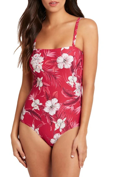Shop Sea Level Multifit Floral Bandeau One-piece Swimsuit In Red