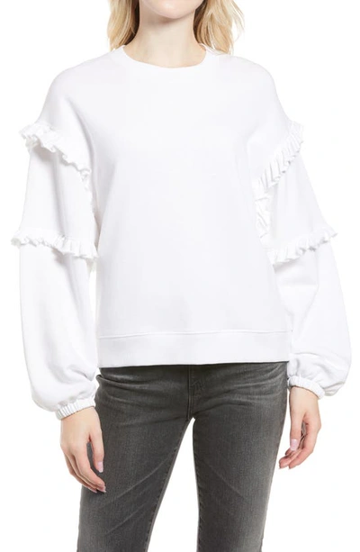 Shop Rebecca Minkoff Evelyn Frill Balloon Sleeve Cotton Sweatshirt In White