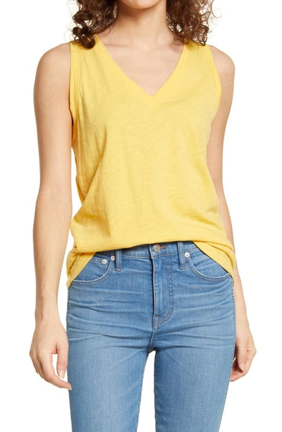 Shop Madewell Whisper Shout Cotton V-neck Tank In Pressed Daffodil