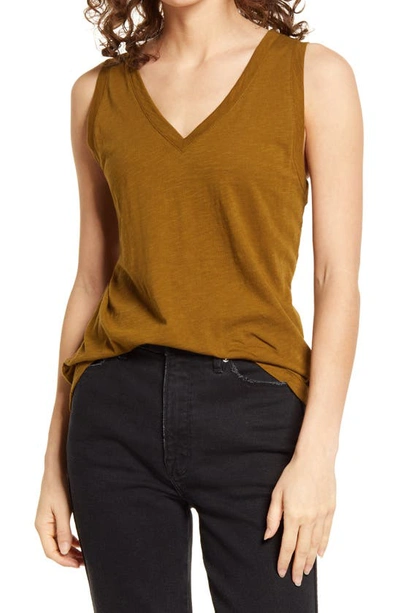 Shop Madewell Whisper Shout Cotton V-neck Tank In Weathered Olive