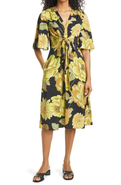 Shop Kobi Halperin Carrie Floral Tie Front Dress In Daffodil Multi