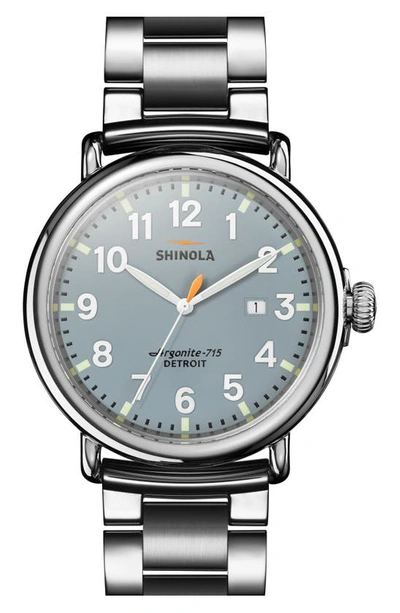 Shop Shinola The Runwell Bracelet Watch, 47mm In Silver/ Slate Blue/ Silver