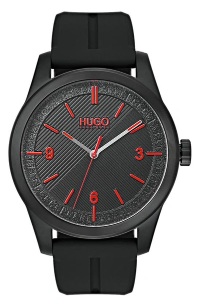 Shop Hugo Automatic Silicone Strap Watch, 40mm In Black