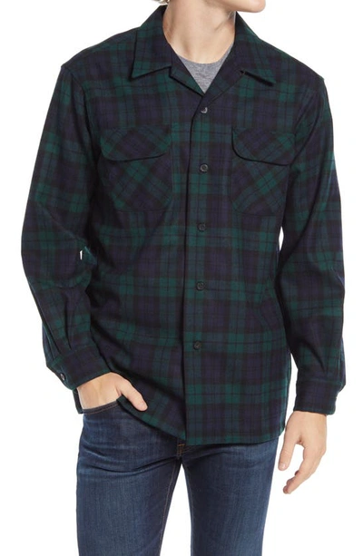 Plaid Wool Flannel Button-up Board Shirt In Black Watch Tartan