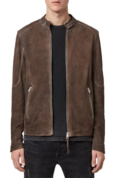 Shop Allsaints Grantham Leather Jacket In Light Taupe