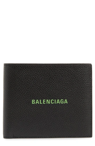 Shop Balenciaga Square Billfold Wallet In Black/ Fluo Green