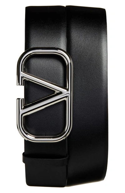 Shop Valentino Vlogo Buckle Leather Belt In Black