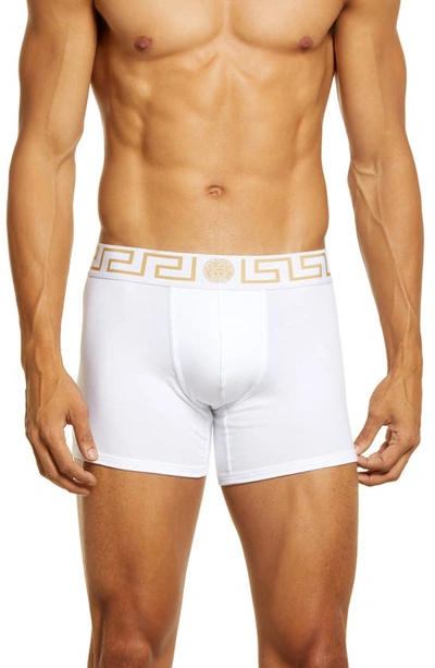 Versace Greca Waistband Boxer Briefs In White