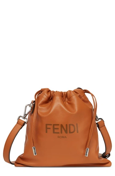 Shop Fendi Leather Bucket Bag In Brandy Pall