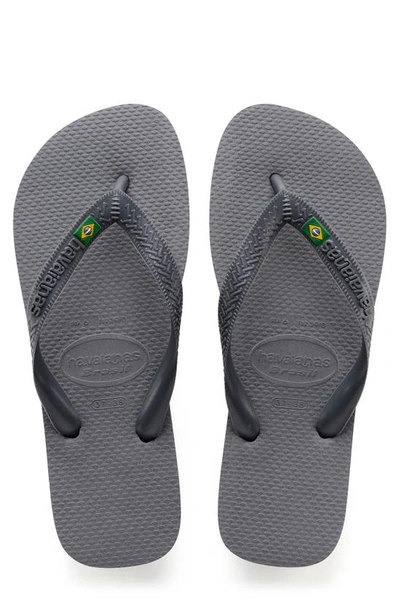 Shop Havaianas Brazil Flip Flop In Steel Grey Multi