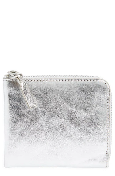 Shop Comme Des Garçons Metallic Leather Half Zip Wallet In Silver