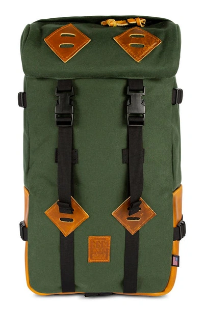 Shop Topo Designs Klettersack Heritage Backpack In Olive Canvas/ Brown Leather