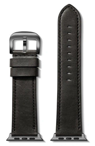 Shop Shinola Grizzly Leather 21mm Apple Watch® Watchband In Black