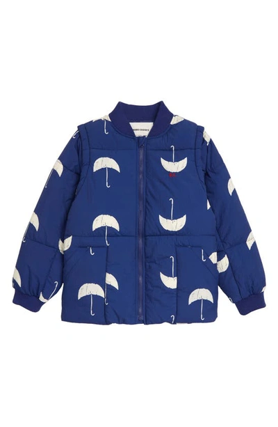 Shop Bobo Choses Umbrella Print Convertible Organic Cotton Puffer Jacket In Forever Blue