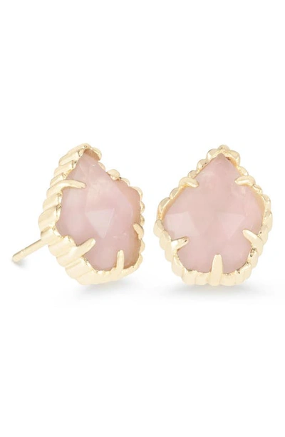 Shop Kendra Scott Tessa Stone Stud Earrings In Rose Quartz/ Gold