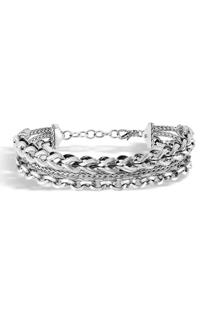 Shop John Hardy Asli Triple Row Chain Cuff In Silver