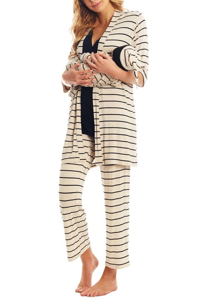 Shop Everly Grey Analise During & After 5-piece Maternity/nursing Sleep Set In Sand Stripe
