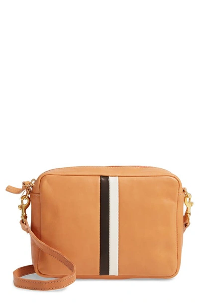 Shop Clare V Midi Sac Leather Crossbody Bag/clutch In Rustic/ Black Cream Stripe