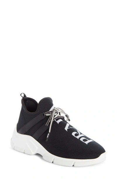 Shop Prada Xy Logo Sock Sneaker In Black/ White