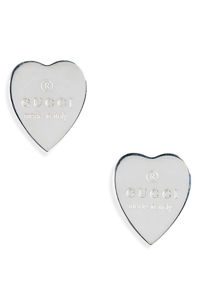 Shop Gucci Trademark Heart Stud Earrings In Sterling Silver