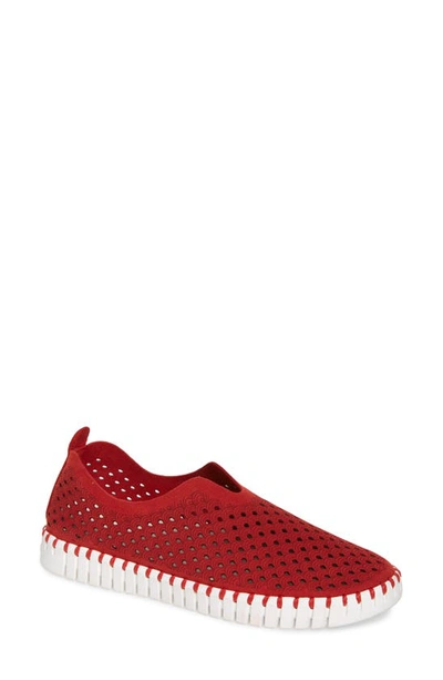 Shop Ilse Jacobsen Tulip 139 Perforated Slip-on Sneaker In Deep Red Fabric