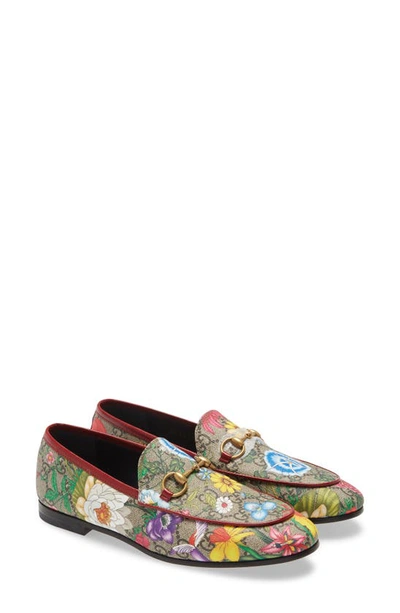 Shop Gucci New Jordaan Floral Gg Supreme Loafer In Beige/ Multi