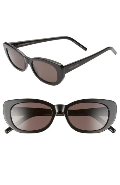 Shop Saint Laurent Betty 53mm Cat Eye Sunglasses In Shiny Black/ Black