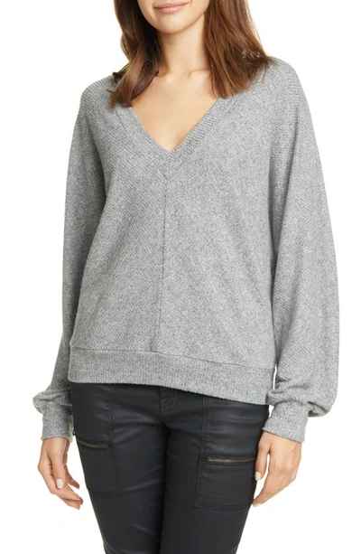 Joie Uni Ribbed V-neck Top In Heather Grey