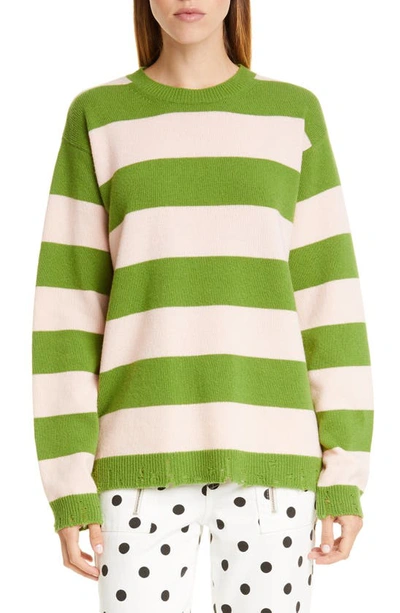 Shop The Marc Jacobs The Grunge Stripe Wool Sweater In Pink/ Green