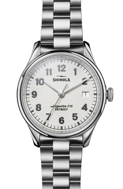 Shop Shinola The Vinton Bracelet Watch, 38mm In Silver/ Alabaster/ Silver