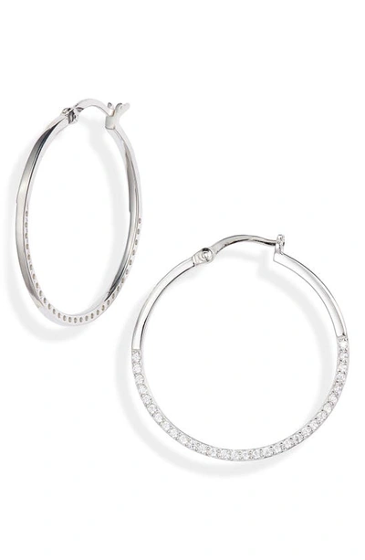 Shop Argento Vivo Half Pave Hoop Earrings In Silver