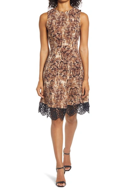 Shop Donna Ricco Sleevless Fit & Flare Dress In Tan Multi