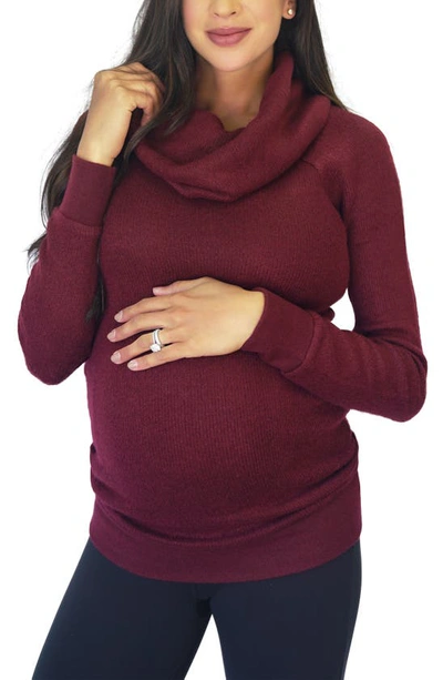Shop Ingrid & Isabelr Cowl Neck Maternity Sweater In Tawny Port