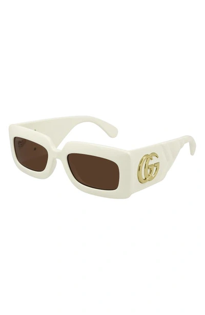 Shop Gucci 53mm Square Sunglasses In Ivory/ Brown