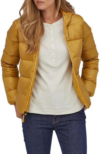Shop Patagonia Raven Rocks Durable Water Repellent Hooded Down Jacket In Buckwheat Gold