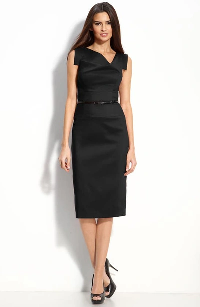 Shop Black Halo Jackie Belted Stretch Gabardine Sheath Dress In Black