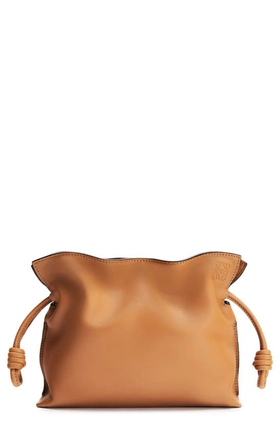 Shop Loewe Mini Flamenco Leather Clutch In Warm Desert