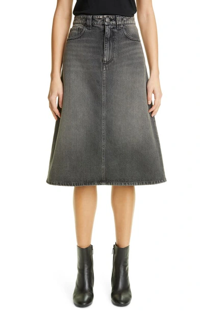 Shop Balenciaga Denim Midi Skirt In Dirty Vintage Black