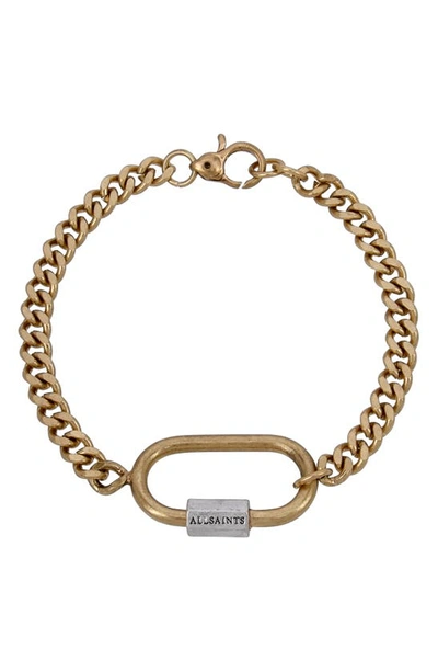 Shop Allsaints Carabiner Flex Bracelet In Warm Brass/ Warm Silver