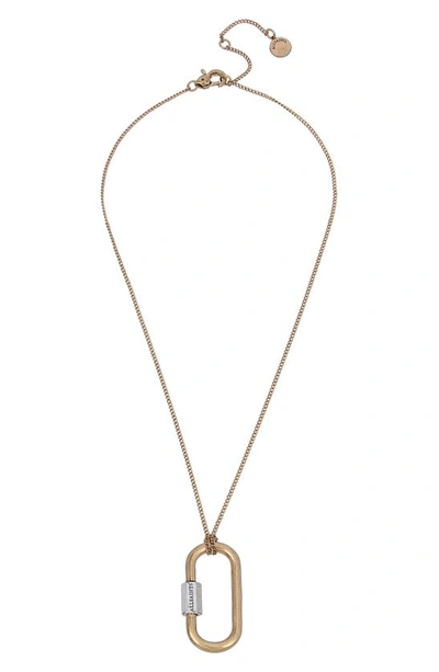 Shop Allsaints Carabiner Pendant Necklace In Warm Brass/ Warm Silver