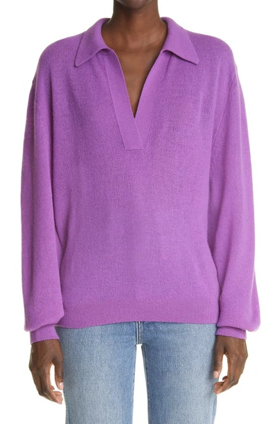 Shop Khaite Jo Stretch Cashmere Polo Sweater In Aster