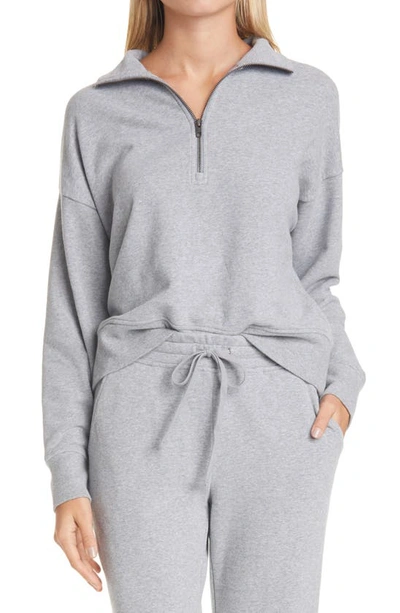 Shop Vince Half-zip Cotton Blend Sweatshirt In Medium Heather Grey
