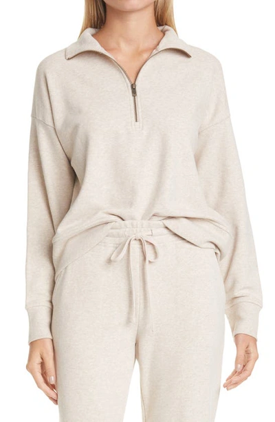 Shop Vince Half-zip Cotton Blend Sweatshirt In Light Heather Marzipan