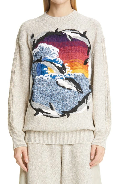 Shop Stella Mccartney Wave Intarsia Cotton Blend Sweater In Multicolor
