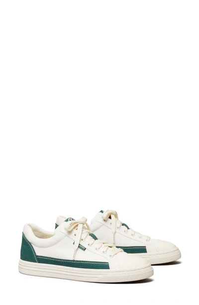 Shop Tory Burch Classic Court Sneaker In Ivory Canvas/ Mineral Green