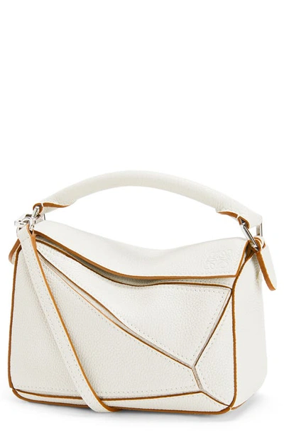 Shop Loewe Mini Puzzle Leather Bag In Soft White